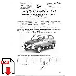 1973 Autobianchi A112 Abarth FIA homologation form PDF download (ACI)